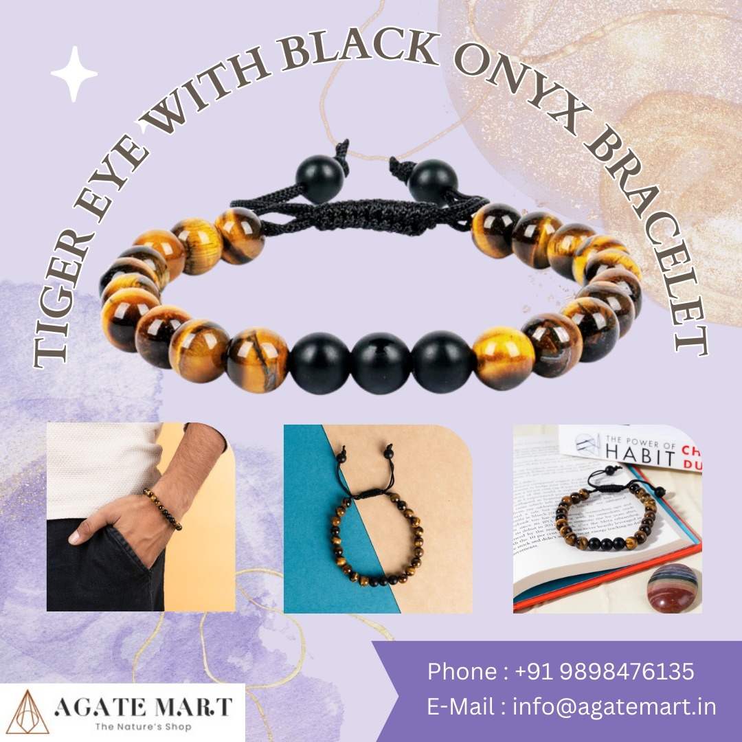 Instagram post with the caption: A Tiger Eye with Black Onyx Bracelet is a stylish accessory with...