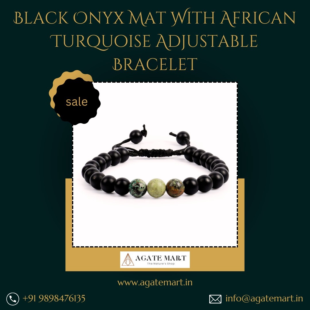 Instagram post with the caption: Black Onyx Mat With African Turquoise Adjustable Bracelet-
The B...